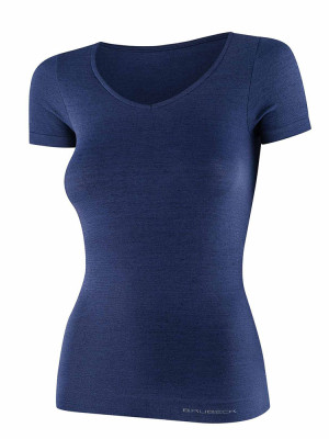 Koszulka damska z krótkim rękawem Brubeck Comfort Merino niebieska