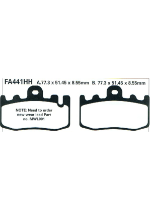 Klocki hamulcowe EBC FA441HH 77,3 x 51,45 x 8.55mm NA PRAWY PRZÓD