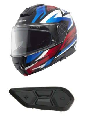 Zestaw: Kask szczękowy Schuberth C5 Zenith czarno-niebiesko-czerwony połysk + dedykowany interkom motocyklowy