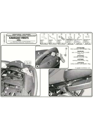 Stelaż pod kufer centralny Monokey, Monolock Kappa Kawasaki Versys 650 (06-09) [bez płyty montażowej]