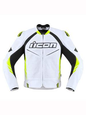 Kurtka motocyklowa skórzana Icon Hypersport 2 Prime biało-fluo