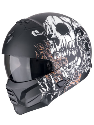 Kask modułowy Scorpion Exo-Combat II Genesis czarno-biało-złoty matowy