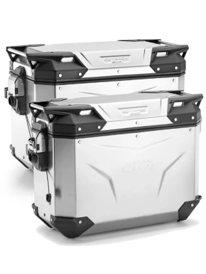 Zestaw kufrów bocznych GIVI Trekker Outback Evo Smart 37/48 aluminiowych, srebrnych [z 5 wkładkami SLR; poj.: prawy 37l, lewy: 48l]