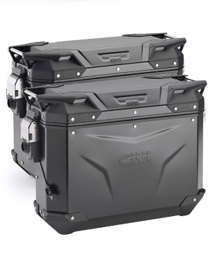 Zestaw kufrów bocznych GIVI Trekker Outback EVO Smart 40/44 aluminiowych, czarnych [z 2 wkładkami SLR; poj.: prawy 40 l, lewy: 44 l]