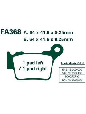 Klocki hamulcowe EBC MXS368 A. 64 x 41.6 x 9.25mm B. 64 x 41.6 x 9.25mm NA TYŁ