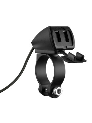 Podwójna, wodoodporna ładowarka USB Lampa Usb-Fix Trek z mocowaniem do kierownicy motocykla [szybkie ładowanie; 5400 mA; 12/24 V]