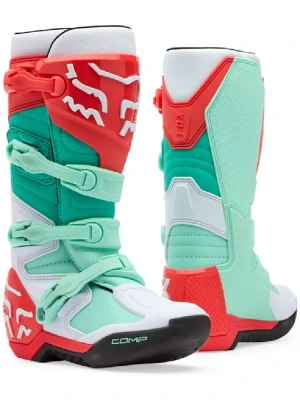 Buty enduro damskie Fox Comp biało-zielono-czerwone