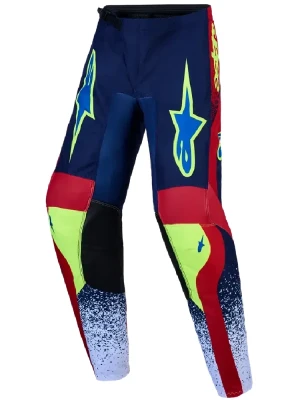 Spodnie cross dziecięce Alpinestars MX Fluid Drag niebiesko-czerwono-żółte