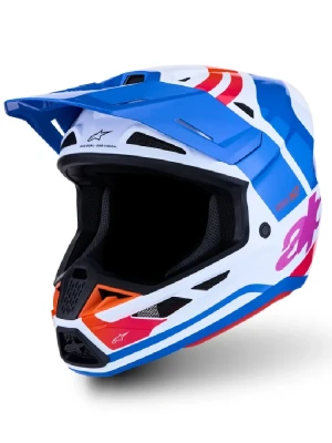 Kask enduro Alpinestars SM7 Core biało-niebiesko-pomarańczowy połysk