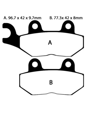 Klocki hamulcowe EBC FA214/2 A. 96.7 x 42 x 9.7mm B. 77.3 x 42 x 8mm