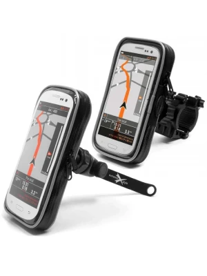 Zestaw: dwa wodoodporne etui na smartfona, nawigację Biketec + uchwyt na kierownicę Extreme 360° i lusterko czarne [typ: 155+140]