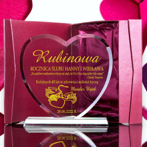 Grawerowane Serce ze Szkła z grubą podstawą i etui - Personalizowany Prezent na Rocznicę Ślubu i Jubileusz dla znajomych przyjaciół na dowolną rocznic