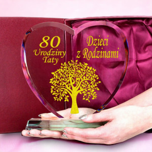 Piękne szklane serce grawerowane dla Mamy Taty Babci Dziadka Siostry Brata przyjaciela na urodziny z ręcznym złoceniem i dowolnym grawerem - etui w ce