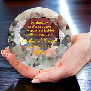 Podziękowanie dla Rodziców Dziadków Świadków Chrzestnych na Ślub Wesele - grawerowany kryształowy diament z etui prezentowym