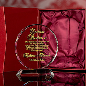 Okrągły kryształ statuetka z grawerem w eleganckim etui prezent na ślub rocznicę ślubu jubileusz urodziny 10 20 30 40 50 60 70 80 90 100