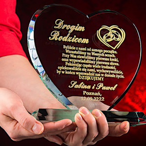 Grawerowana statuetka szklana SERCE z etui prezent dla rodziców PREZENT na 1-99 urodziny rocznice jubileusz imieniny