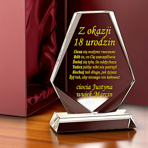 Statuetka grawerowana z etui na osiemnastkę dla córki syna dziecka od babci dziadka matki ojca