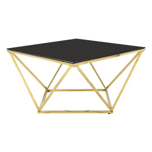 Stolik kawowy złoty chromowany z czarnym blatem diament 100x100cm