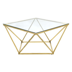 Stolik złoty chromowany z szklanym blatem diament 65x65cm