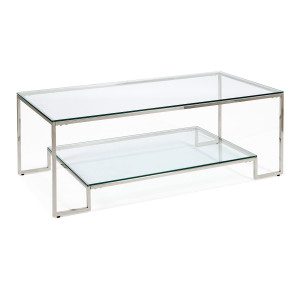 Ława srebrna chromowana z dwoma szklanymi blatami 120x60x45cm
