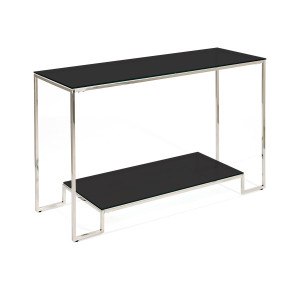 Konsola srebrna chromowana z czarnym blatem i półką 120cm