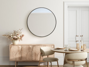 Czarne lustro okrągłe 60cm rama MDF