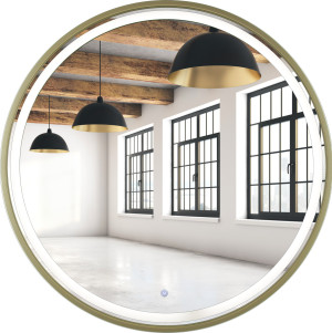 Lustro okrągłe 70cm złote rama MDF LED z piaskowaniem