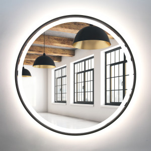 Lustro okrągłe 90cm czarne rama MDF LED z piaskowaniem