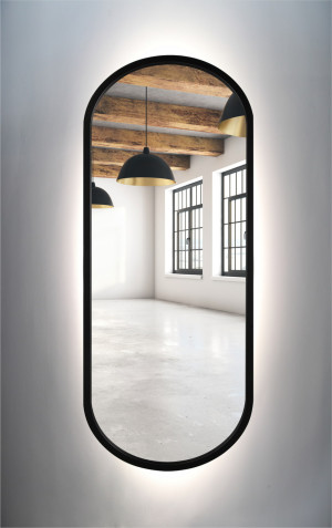 Lustro owalne czarne rama MDF LED 40x140cm