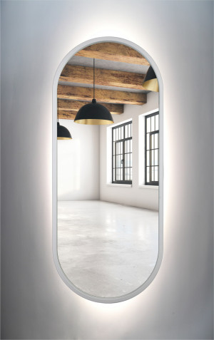 Lustro owalne białe rama MDF LED 50x115cm