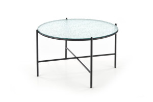 Ława ze szklanym blatem na czarnym metalowym stelażu