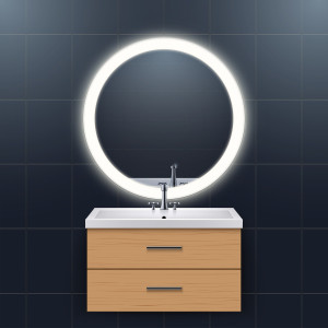 Lustro LED 70cm ścienne okrągłe bez ramy z włącznikiem z piaskowaniem