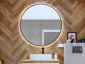 Lustro okrągłe 60cm w czarnej ramie podświetlone LED