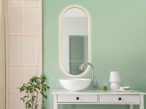 Lustro owalne w złotej ramie aluminiowej LED 40x80cm