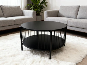 Okrągły stolik kawowy czarny z dwoma blatami 70 cm