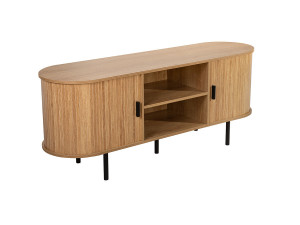 Szafka RTV owalna z ryflowanymi frontami BOHO dąb czarne uchwyty 140 cm