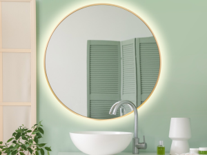 Lustro LED okrągłe 90cm złote w aluminiowej ramie z włącznikiem