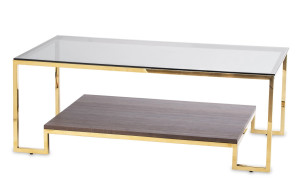 Stolik chromowany złoty ze szklanym blatem