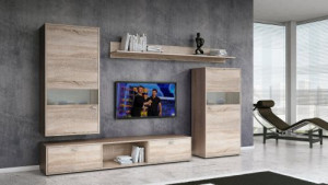 Wohnzimmer-Set 4 Einzelteile Wohnwände . Eiche Anbauwand Skandinavisch Wohnzimmergarnituren Wohnwand Schrankwand NEU ZONDA