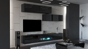 Gold N31- Modernes Wohnzimmer, Wohnwand, Wohnschrank, Schrankwand, Möbel