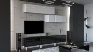 Silver N32- Modernes Wohnzimmer, Wohnwand, Wohnschrank, Schrankwand, Möbel