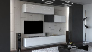 Silver N32- Modernes Wohnzimmer, Wohnwand, Wohnschrank, Schrankwand, Möbel