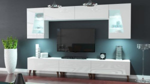Modernes Wohnzimmer, Wohnwand, Wohnschrank, Schrankwand, Möbel -  S55 mit Skandinavischen Füßen