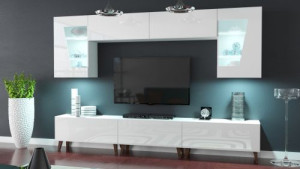 Modernes Wohnzimmer, Wohnwand, Wohnschrank, Schrankwand, Möbel -  S56 mit Skandinavischen Füßen