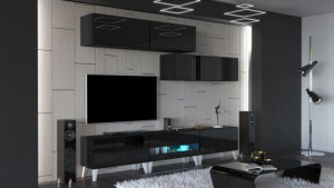 Gold N31 Modernes Wohnzimmer Wohnwand Wohnschrank Schrankwand Möbel Mediawand