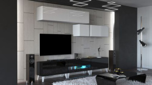 Anbauwand Wohnwand Wohnwände Schrankwand Modernes Wohnzimmer NEU Gold N31