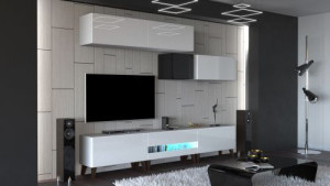 Anbauwand Wohnwand Wohnwände Schrankwand Modernes Wohnzimmer NEU Gold N31