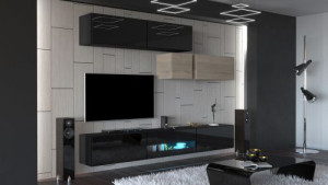 Anbauwand Wohnwand Wohnwände Schrankwand Modernes Wohnzimmer NEU Gold N31