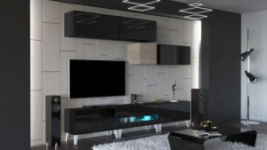 Anbauwand Wohnwand Wohnwände Schrankwand Modernes Wohnzimmer NEU Gold N31