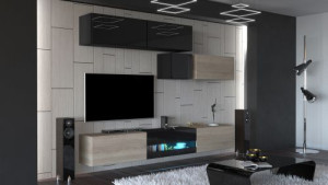 Anbauwand Wohnwand Wohnwände Schrankwand Modernes Wohnzimmer NEU Gold N31